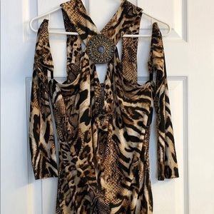 Venus M dress leopard animal print cold shoulder sexy!! Long sleeve New